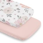 Sweet Jojo Designs Pink Boho Floral Girl Baby Bassinet Sheets Fitted Sheet Set Infant Newborn Nursery Oval Rectangle Hourglass Mattress 2p Solid Color Bohemian Farmhouse Shabby Chic Watercolor Flower