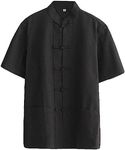 ZooBoo Men's Tang Suit Summer Short - Sleeved Shirt Cotton Shirts (S, Black)