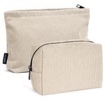 MAANGE Makeup Bag,2 Pcs Cosmetic Bags for Women,Travel Makeup Bag Small Toiletry Bag,Corduroy Make Up Organizer Bag for Purse,Makeup Brush Bag with Zipper,Cute Aesthetic Preppy Stuff (Beige)