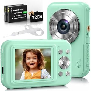 Digital Camera, Bofypoo FHD 1080P 44MP Kids Camera with 32GB Card, 16X Zoom Point and Shoot Digital Camera with Fill Light, Anti-Shake Compact Vlogging Camera for Teens Boys Girls (Green)