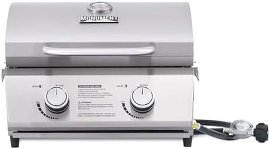 Monument Grills Tabletop Propane Gas Grill for Outdoor Portable Camping Cooking with Travel Locks, Stainless Steel High Lid, and Built in Thermometer