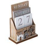 SiL Interiors Wooden Perpetual Calendar Desktop Eternal Calendar Blocks - House Tree Design