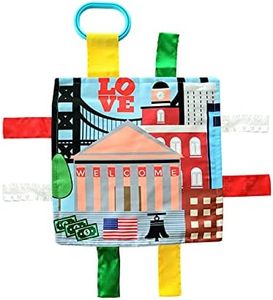 Baby Jack & Co 8x8” Learning Lovey Philadelphia Pennsylvania Tag Toys for Babies - Baby Crinkle Toys - Soft & Safe - Learn USA Cities and Shapes - Ideal Baby Toy & Gift BPA Free w/Stroller Clip