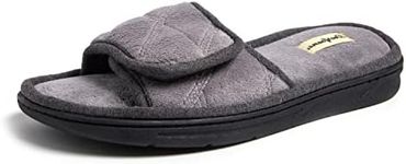 Dearfoams Men's Indoor/Outdoor Adjustable Machine Washable Memory Foam Terry Slide Slipper, Medium Grey (Quilted), 9-10, Medium Grey (Quilted), 9-10
