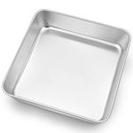 E-far 9x9 Inch Square Cake Pan, Stainless Steel Baking Pan for Lasagna Brownies Casseroles, Silver Square Bakeware for Oven Cooking, Non-Toxic & Rust Free, Dishwasher Safe, 2 Inch deep