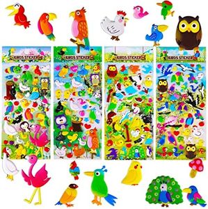 3D Puffy Bird Stickers for Kids with Hummingbird Parrot Parakeet and Cockatiel Stickers for Crafts Scrapbooking Laptop and Bird House Decorating.Self Adhesive Foam Tropical Bird Owl Stickers,4 Pack.