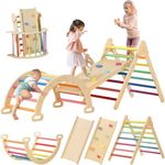 Tiny Land Pikler Triangle Set, 7-in-1 Foldable Pikler Triangle Climbing Toys Set for Kids,Rainbow Climbing Set,Baby Indoor Playground Jungle Gym, Wooden Montessori Climbing Set for Toddler