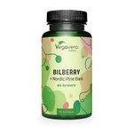 Vegavero Organic Bilberry 12,000 mg & Pine Bark | from High Strength Extracts | Premium Quality from Finland | NO Additives | 90 Capsules | Vegan