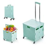 Foldable Utility Cart with Lid 50L Folding Portable Rolling Crate Handcart Heavy Duty Collapsible Basket with Telescoping Handle, 4 Rotate Wheels for Office Shopping Camping Travel Moving(Green)