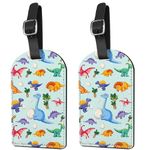 Deokke 2 Pack Luggage Tag Suitcase Tags PU Leather Identifiers Privacy Cover Luggage Tags Aesthetic Cute Travel Bag Labels for Women Girls Men (X4-Dinosaur)