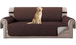 H.VERSAILTEX Sofa Slipcover Reversible Sofa Cover 3 Seater for Living Room Water Resistant Quilted Couch Cover with Elastic Strap Furniture Protector for Pets Dogs Cat(Sofa, Brown/Beige)