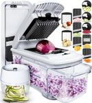 Vegetable Chopper Cutter Mandoline Slicer Cheese Grater - Food Onion Salad Veggie Chopper with Container - French Fry Potato Dicer Slicer Cutter - Kitchen Tools Gadgets (All-in-1 White)
