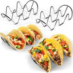 WIDBI Premium Taco Holders - 4 Pack Stainless Steel Taco Stands - Holds 12 Tacos - Fits Most Plates & Air Fryers - Dishwasher & Oven Safe - Stackable Trays - Racks Hold Soft & Hard Shell Tacos