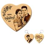 GFTBX Vday Combo Valentines Day Gift For Husband Or Wife- Wooden Personalized Engraved Heart Shape Plaque&Keychain|Valentine Gift For Girl Or Boy Or Couple(Frame-6X5.5 Inches,Keychain-5X5Cm)Brown