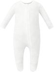 Owlivia Organic Cotton Baby Boy Girl Zip Front Sleep 'N Play, Footed Sleeper, Long Sleeve(12-18Months, White)