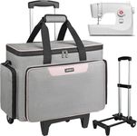 LEFOR·Z Rolling Sewing Machine Case with Wheels,Sewing Machine Carrying Bag,Trolley Tote Bag Fits for Most Standard Singer,Brother,Janome Sewing Machine and Accessories,Grey/Pink