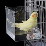 GURECOD Hanging Bird Bath Cube Bird Bathtub Bath Shower Box Bowl Cage Accessory for Little Bird Canary Budgerigar Parrots Crested Myna Cockatiel Lovebird Parakeet Bath (5.1 x 5.1 x 4.3 inch)