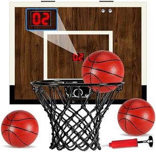 Laapee Indoor Basketball Hoop Mini Set – Over The Door with Dark Wood Finish, Iron Rim, Anti-Shock Padding, Includes 2 Balls & Air Pump, 16"x12"x3" (Score Version)