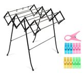 DRY LINE Baby Cloth Drying Stand Foldable with Stainless Steel Rods, Premium Heavy Duty Clothes Dryer Laundry Rack Hanger with Hooks, Basic Small Size, Black (Cloth Stand + 12 Clips)