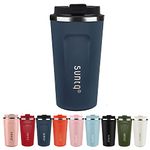 SUNTQ Reusable Coffee Cups Travel - Coffee Travel Mug with Leakproof Lid - Thermal Mug Insulated Cup - Stainless Steel Travel Cup with Rubber Grip - for Hot and Cold Drinks (Dark Blue, 18oz/510ml)