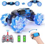 Powerextra Led Gesture Rc Car, 4Wd 2.4Ghz Remote Control Gesture Sensing Car, Double Sided 360° Rotating Off Road Rc Stunt Car With Lights, Toy Car For 6-12 Year Old Boys & Girls, blue