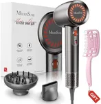 MelodySusie Hair Dryer with Diffuser,1600W Powerful Ionic Blow Dryer with Diffuser,Nozzle and Hair Brush,3 Temps & Stepless Speed,120000 RPM Fast Drying Low Noise Hairdryer,Ideal for Women Curly