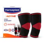 Hansaplast Active Knee Support for Men & Women | Pair | Size L | Knee Brace for Long Lasting Pain Relief, Stability & Targeted Compression|Skin Friendly Knee Cap with Breathable Material & Comfortable Fit| Walking, Jogging, Gym