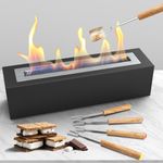 Larger Tabletop Fire Pit with 4 Extendable Roasting Sticks Indoor Outdoor Metal Table Top Fireplace Marshmallow Smores Maker S'Mores Kit Smokeless Ethanol Firepit Bowl Gift for Housewarming Black