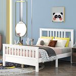 Merax Full Bed Frame,Wood Platform Bed with Headboard,Full Size Bed Frame for Kids,No Spring Box Needed (White Full Bed)