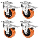 SIBY 4" Caster Wheels Swivel Plate With Brake For Loding Trolley Truck Office Chair Caster Furniture Wheels 360° Swivel Top Plate Caster Wheel for Furniture Trolley Dining Car, 1Pc(orange)