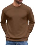 COOFANDY Mens Crewneck Sweatshirts Long Sleeve Basic Pullover Shirts Twill Textured Soild Casual Tops Brown