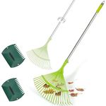 Hortem Garden Leaf Rake Set, Telescopic Rake Gardening, include 24-Teeth Aluminum Lawn Rake and Lightweight Garden Yard Leaf Scoops (Green)