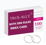 Double Side ruled Index Flash Cards - 3x5 inch, White, 200 GSM - with Free Binder Rings for Short Notes, cue Cards, Cheat Sheets, exam, Interview Preparation (100 Sheets - 3x5 inch Both Side ruled)