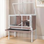 Aivituvin Rabbit Hutch Indoor Outdoor Bunny Cage Wooden Guinea Pig House with Wire Floor, Wheels, Leak-Proof Tray 35in (White)