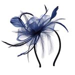 VGLOOK Flower Cocktail Tea Party Headwear Feather Fascinators Derby Hat for Girls and Ladies (Navy)