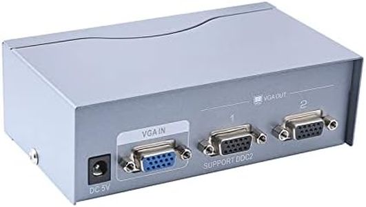 DTECH 2 Way Powered VGA Splitter Amplifier Box High Resolution 1080p SVGA Video 1 in 2 Out 250 Mhz for 1 PC to Dual Monitor Computer