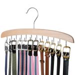 ManGotree Belt Hanger for Closet, Wooden Belt Holder with 12 Swivel Hooks, Space Saving Belt Rack, Wood Belt Storage Organizer for Belts, Ties, Scarves, Hats, Accessories, 2 Pack (Natural)