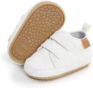 RVROVIC Baby Boys Girls Anti-Slip Sneakers Soft Ankle Boots Toddler First Walkers Newborn Crib Shoes(6-12 Months,5-White)