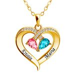 Ruibeila Personalized Heart Necklace with Birthstone, Custom 2 Names Necklace Love Heart Pendant Birthstones Jewelry for Women,Mother,Wife,Girlfriend Mother's Day Jewelry Gifts (Gold 1)