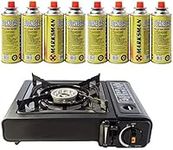 220g Butane Gas Canisters and Portable Camping Gas Cooker Stove Single Burner Butane BBQ Caravan Outdoor Party Stove comes with Carry Case (Stove + 8 x Canisters)