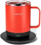 Rabing S3 Pro Temperature Control Smart Mug with Lid, Coffee Mug Warmer with Mug for Desk Home Office, App Controlled Heated Coffee Cup, Self Heating Coffee Mug 14 oz, Electric Mug - Red