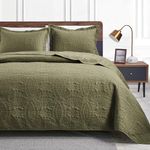 Love's cabin Quilts for Queen Bed Green Bedspreads Bedding Set - Summer Quilt Lightweight Microfiber Bedspread - Coin Pattern Bedding Coverlet for All Season - 3 Piece (1 Quilt, 2 Pillow Shams)