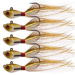 FUSIGO Bucktail Jigs Saltwater Fluck Lures Assorted Jigs Head Fishing Lures for Bass Walleye Crappie Striper 1/4oz-2oz, Pack of 5 (Brown/White 2oz)