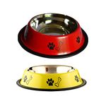 Foodie Puppies Stainless Steel Dog Bowl Combo - (Small, 450ml) Food and Water Feeding Gift Bowl | Suitable for Dogs, Cats and Small Pets I Paw Bone Print, Anti-Skid Rubber Base (Red + Yellow)