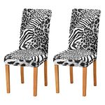 Black White Tiger print Zebra Skin Leopard Texture Animal Skin Dining Chair Slipcovers, 2 Packs Stretch Chair Cover Removable Washable Seat Protector Universal Fit for Home Kitchen Dining