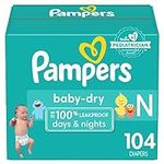 Pampers Baby Dry Diapers Newborn - Size 0, 104 Count, Absorbent Disposable Diapers