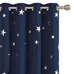 Deconovo Silver Star Foil Print Blackout Bedroom Curtains Kids, Room Darkening Noise Reducing Window Curtains 2 Panels, Curtains for Living Room and Nursery, 52W x 84L Inch, Navy Blue