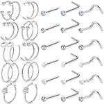 ONESING 36 Pcs 20G Nose Rings for Women Nose Piercings Jewelry Nose Rings Hoops L Shape Nose Studs Screw Hypoallergenic Nostril Surgical Stainless Steel Nose Rings Studs for Women Men