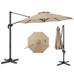 COSTWAY 3M/3.3M Garden Cantilever Parasol, Outdoor Offset Banana Hanging Umbrella with 5 Adjustable Tilt, 360° Rotation and Cross-shaped Base, 8-Rib Sun Shade Canopy (Beige, 3M)