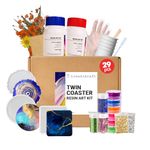 TRENDIKRAFT 29pcs DIY Three Coaster Epoxy Resin Art Materials Kit with Dry Flowers for Making 3 Coasters with Silicone Moulds, Glitters, Flakes, Color Pigments & More (2:1 Resin to Hardener, 150gm)